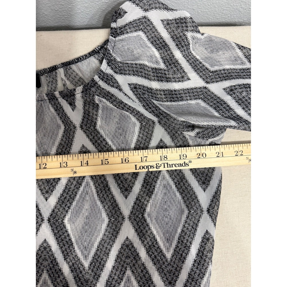 AB STUDIO Women's Geometric Print 3/4 Sleeve Tunic Top Black White Belted - Picture 6 of 7